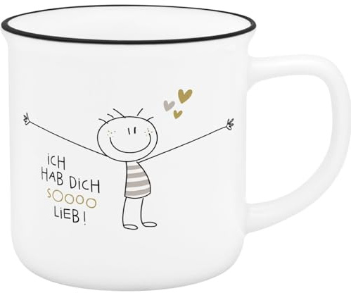 H:) PPY life Becher mit Motiv Hab dich so lieb | Becher mit schwarzem Trinkrand, 35 cl, Höhe 8,4 cm | lustiges Geschenk, für Freunde | 74488