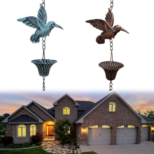 Volakebeing Catena decorativa in metallo, stile vintage, per esterni, grondaia, cascata, giardino, grondaia, soluzione drenante, in rame, per la casa (marrone)