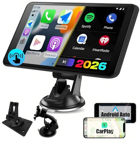 AWESAFE Reproductor de CarPlay/Android Auto/iOS Mirror/Auto Link(Mirror Link), Radio Portátil con Pantalla para Coche, Admite Bluetooth/Cámara Trasera/Siri y Otra Asistencia de Voz/USB/TF/AUX