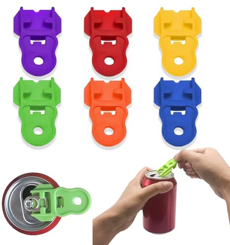 6Pcs Easy Can Opener,Colorful Drink Can Protector Cap,Leakproof Soda Top Ring Opener Tool for Coke Beer Plastic Leakproof Pop Can Opener Beverage Barricade