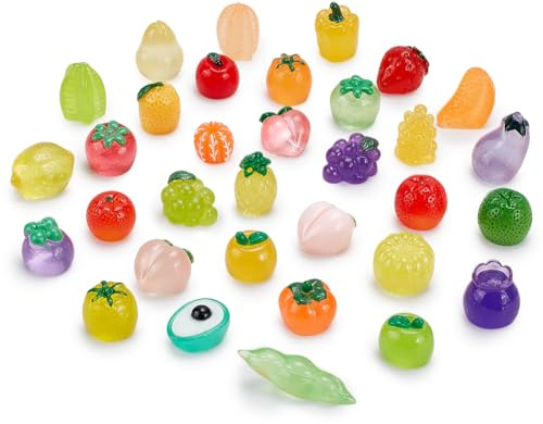 CRAFTYMELODY 100 piezas de resina de frutas en miniatura figuras de frutas artificiales piña fresa plátano limón melocotón decoración de frutas luminosa