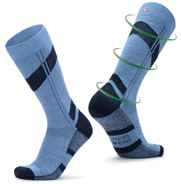 DANISH ENDURANCE Kompressionstrumpor i Merinoull 18–23 mmHg, Vadderade för Skenbensskydd, Unisex, Blå/Navy, 39-42