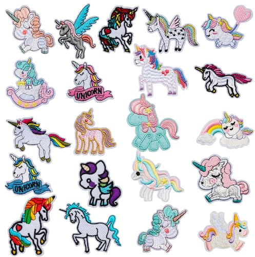 21 Stück Regenbogen Pferde Patches zum Aufbügeln,Cartoon Flicken Stickerei Applikation,Textilien Bügelflicken für DIY Mädchen Kleidung Hut Rucksäcke Jeans Taschen Hosen Mütze Schuhe T-Shirt