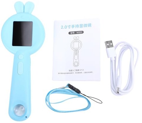 Plyisty Mikroskop für Kinder, Handmikroskop mit 100-facher Vergrößerung, 8-facher Zoom, 2-Zoll-Bildschirm, 8 LEDs, STEM-Lernset für Jungen und Mädchen (Blue)