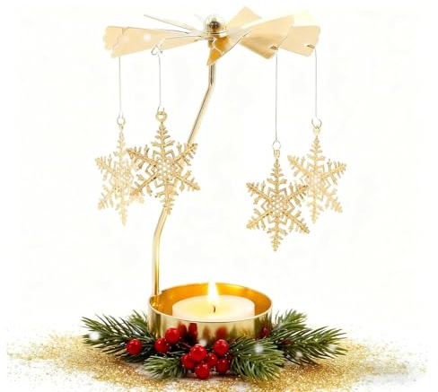 MisFun Portavelas Giratorio Dorado Portavelas Decoracion Porta Velas Decorativas Centros Decorativos de Mesa Candelabros Decorativos de Velas para Navidad Cumpleaños Centro de Mesa (Copo de Nieve)