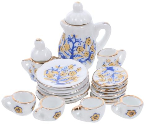 LALADEFIEE Juego de Té Miniatura de Porcelana Tetera Tazas y Platos Accesorios para Casas de Muñecas Decoración de Cocina DIY Set Detallado y Compacto para Manualidades