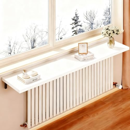 Over Radiator Floating Shelf - Stylish Storage & Display Top Cover for Bedroom, Bathroom, Living Room, Kitchen - White, 20x130cm (8x51in) - Space-Saving Home Decor