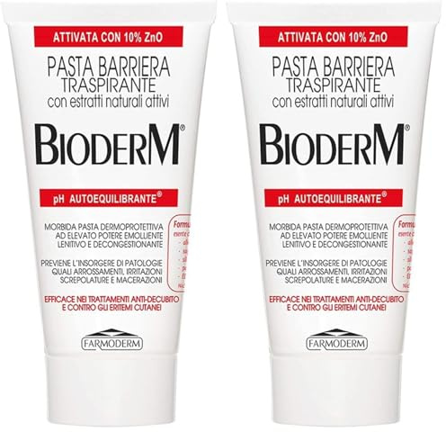 Bioderm Pasta Barriera - Pasta a base d'acqua - Crema per pannolini con ossido di zinco - Ideale per calmare, prevenire e curare eruzioni cutanee da pannolino, irritazioni e dermatiti - Adatto per