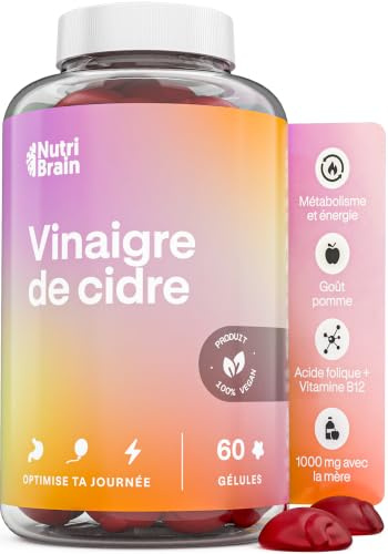 Gummies au Vinaigre de Cidre | Haute Dose 1000 mg | Goût Pomme | Digestion Légère & Métabolisme | 60 Gummies | Naturel, Végan, Sans Gluten & Sans OGM | Avec Acide Folique & Vitamine B12