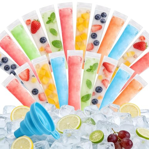 200 Pcs Ice Pop Moulds Set, Reusable Ice Pop Bags with a Folding Funnel, Ideal for Homemade Frozen Treats and Outdoor Refreshments, Convenient Popsicle Pouches for Daily Use