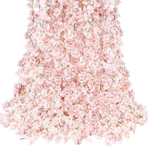 4 Pcs Artificial Cherry Blossom Garland | 1.8m Fake Flower Vine | Long Pink Floral Garland for Wall | Staircase | Wedding & Party Event Decoration