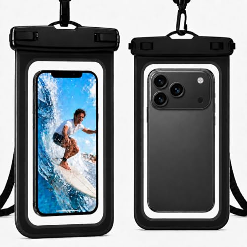 Bolsa Estanca Móvil IPX8 Funda Impermeable Móvil [2 Unidades] Bolsa Impermeable para Piscina y Playa, Funda Móvil Agua con Cuerda, Táctil Sensible para iPhone 17 16 15 Pro MAX, Samsung hasta 7.2