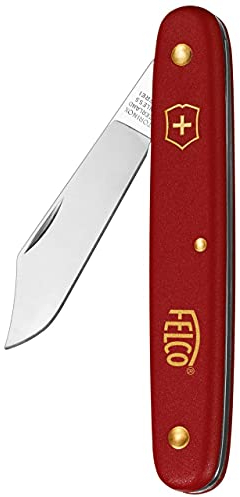 FELCO 3.90 10 Okulier- und Schneidmesser (Klinge 51 mm, Messer ohne Rindenheber, für Obstbäume / Rosen + Weinreben, roter Nylongriff)