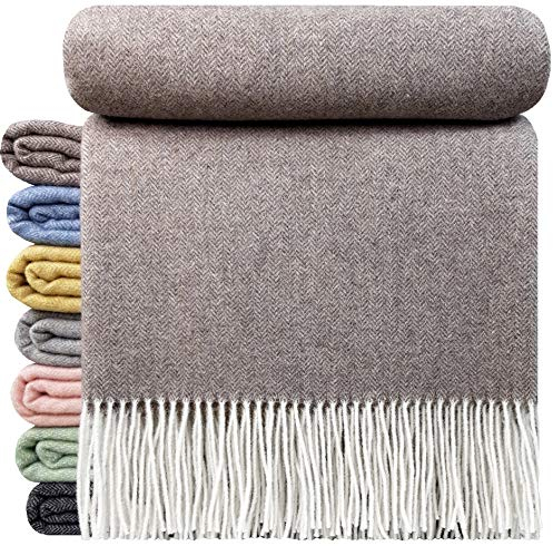 Couverture en cachemire «Faro» - Couverture 100% laine - Cachemire - Mix 140 x 200 cm - Très doux, Laine, marron clair, 140 x 200 cm