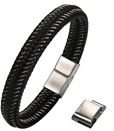 OIDEA herrarmband läder med magnetlås: Flätat armband handledsarmband läderarmband med magnetstängning vintage retro stil smycken gåva för män pojke silver guld svart blå, 21.5 centimeters, Läder