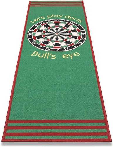 BigDean Dartteppich Bulls-Eye mit offiziellem Spielabstand 80x235 cm - Dartmatte rutschfest mit Abwurf-Markierung - Perfekt zum Dart-Turnier Spielen