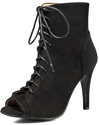 GATUXUS Women Platform Open Toe Lace Up High Heel Boots Ankle Booties Pump Shoes (6, Black, numeric_6)