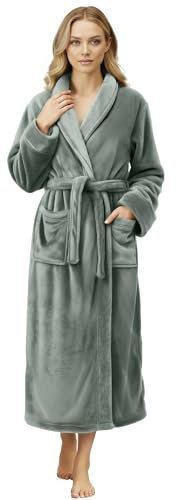 NY Threads Premium Womens Robe, Plush Fleece Long Bath Robe for Women, Fluffy Soft Women's Bathrobe, Medium, Steel Grey