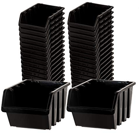 BigDean Sichtlagerboxen Set 36 Stück Schwarz Größe 1 (11,5x8x6 cm) - nestbar & stapelbar - Ordnungssystem für Werkstatt, Keller & Garage