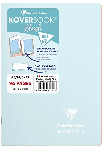 Clairefontaine 961772C Un Carnet Agrafé Koverbook Blush Bleu givré - A5 14,8x21 cm - 96 Pages Lignées - Papier Blanc 90 g - Couverture Polypro
