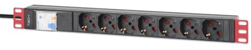 Techly Professional 109580 Multipresa 7 Posti da Rack 19 con Protezione da Dispersioni Spina Italiana 1U Nero
