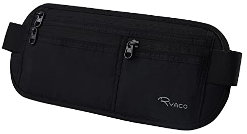 RYACO Geldgürtel mit RFID Blocker, Money Belt wasserdichte für Damen und Herren, Bauchtasche Flach Hüfttasche Gürteltasche Reise, versteckte Anti-Diebstahl Festival Bumbag Reisepass-Beutel, Schwarz