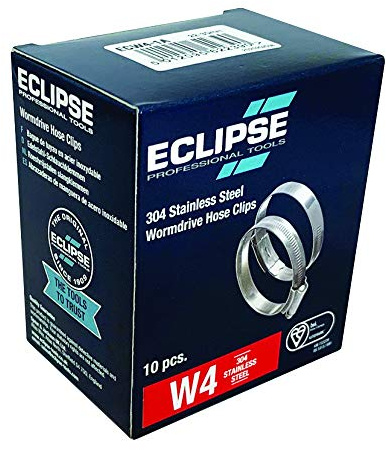 Eclipse Professional Tools ECW4-1X W4 Caja de 10 abrazaderas de acero inoxidable 304 de tornillo sinfín de 30-40mm (1 ⅛ - 1 ⅝)