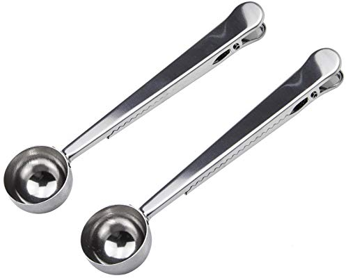 YOTOZU Kaffeelöffel mit Clip, Kaffee-Beutel-Clip, Multifunktions-Dichtung mit Löffel, 2 Stück, Silber