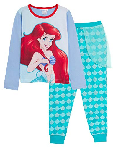 Disney Pigiama da bambina, motivo: La Sirenetta Ariel, a lunghezza intera, con pantaloni glitterati