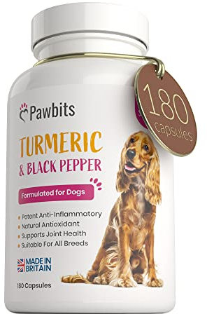 180 Turmeric for Dogs with Active Bioperine Black Pepper | Natural Premium Turmeric Curcumin Capsules suitable for Cats, Horses & Pets Powerful Antioxidant Supplement for Hip & Joints