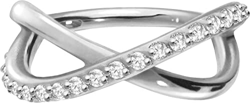 PIERCINGLINE Segmentring Clicker Chirurgenstahl UNENDLICHKEIT + EINGEFASSTE KRISTALLE Piercing Ohr Helix Conch Silberfarben 10 mm