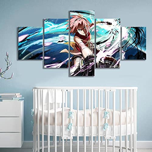 MPPSU Haruno-Sakura Anime Charakter Poster Wanddekoration Wohnzimmer Leinwandbild Jugendzimmer Poster Set Modern 5 Teiliges Wandbild Bedroom Decor XXL Bilder Mit Rahmen 100 * 50cm