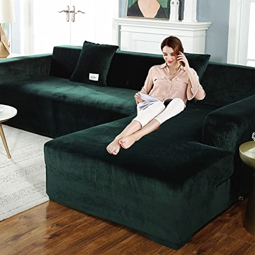 Couchbezug l form sofabezug ecksofa für Hunde und Haustiere,Stretch sofa überzug 3 sitzer L form überwurf für Wohnzimmer,Sofabezug L Form beige sofaüberwurf Sofaüberwurf mit 2 Kissenbezügen,2 p