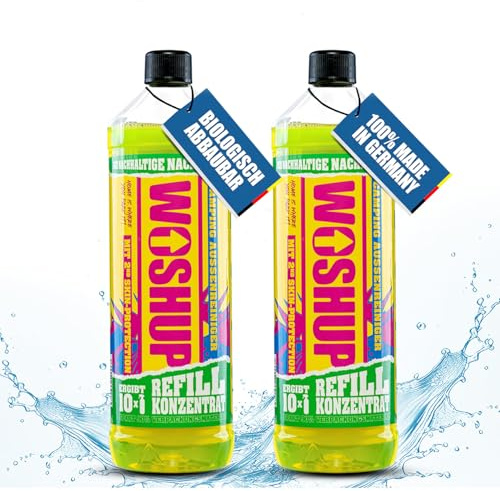 WOSHUP! Wohnwagen Reiniger mit Xtra Skin Schutzfilm 2 x 1L Konzentrat, Auto Reiniger für Camping, Caravan, Wohnmobil, Markise, GFK und Aluminium