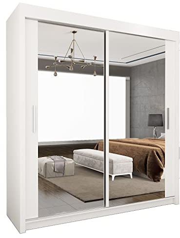 UK SLIDING 2&3 Sliding Door Wardrobe - Modern Wardrobe with Full-Length Mirror, Hanging Rail & Adjustable Shelves | Matt Finish Bedroom Wardrobes with Strong Mdf Construction (White, 150cm)