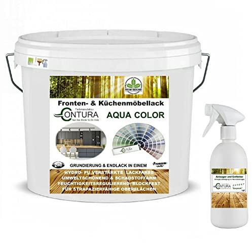 Contura 2 Liter Küchenmöbellack nach RAL Möbellack SET mit Anlauger Möbelfarbe Holzlack Buntlack Küchenlack (RAL 9005 Tiefschwarz)