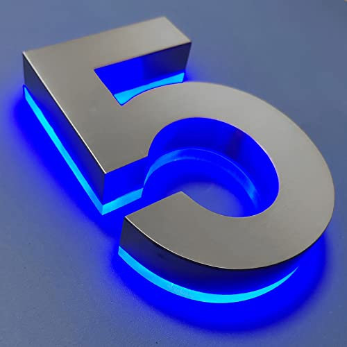 Numeri Civici Retroilluminati A LED, Numeri Civici Illuminati In Acciaio, Numeri Civici Illuminati Insegne Per Esterni Moderni, Argento, Luce Blu, Impermeabili Resistenti Corrosione,6 Pollici,N