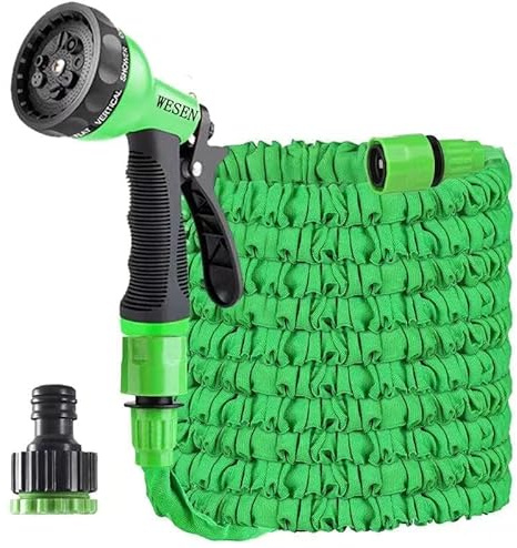 WESEN Expandable Garden Hose 25ft/50ft/100ft/125ft, 25ft Hose Pipe with 8 Function Spray Nozzle and 3/4&1/2 Fittings, Magic Flexible Expanding Retractable Water Hose for Garden/Gardening/Car/Washing