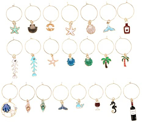 22 Stücke Weinglas-Anhänger Im Ozean-Stil Weinglas-Anhänger Marker Tags Kennzeichnung Strand-Motto Getränkemarker Charms Zubehör für Party Bar Hochzeit