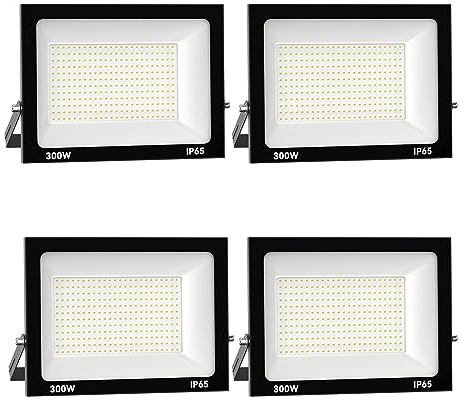 4x 300W LED Foco Exterior, IP66 Impermeable Proyector Foco LED, 6000K Blanco frío Floodlight Led Foco Proyector,100% Iluminación de Seguridad, para Jardín, Patio Pared,Patio, Camino
