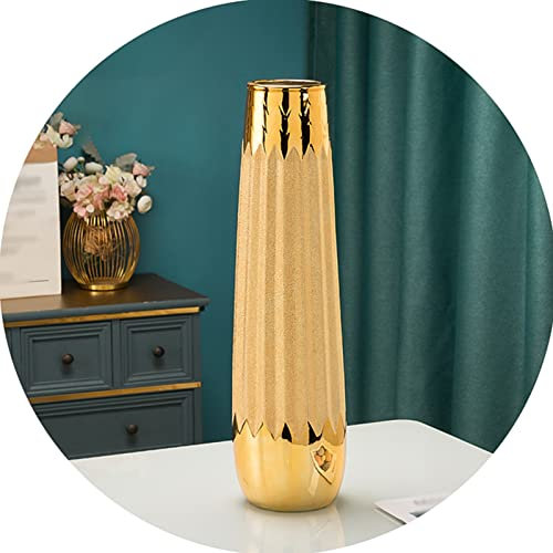 Vase doré en céramique, Grand Vase de Sol, Grand Porte-Fleurs décoratif pour la Maison de Ferme Rustique Moderne, pour Le Mariage, Pendaison de crémaillère (Color : Gold, S : 14x46cm)