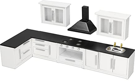 Ensemble de meubles de cuisine pour maison de poupée, 7 pièces 1:12 en bois, mini armoire de cuisine, maison de poupée, ensemble de meubles de cuisine modernes pour la décoration de la maison de