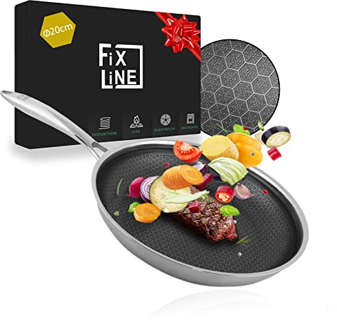 FIXLINE® Premium Wabenpfanne Ø20cm - alle Herdarten inkl. Induktion - kratzfeste Antihaftbeschichtung - Backofen bis 250℃ - edles Wabendesign - Allrounder Pfanne für jeden Einsatz