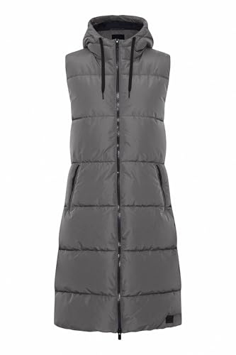 OXMO OXSolice Damen Weste Outdoor-Weste Lange Weste seitliche Reißverschlüsse mit hochabschließendem Kragen Kapuze mit Kordelzug, Farbe: Pewter (185203), Größe: M