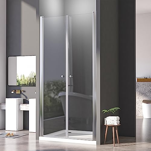 Duschtür 100 cm Nische Doppelschwingtüren Duschabtrennung 6mm ESG-Sicherheitsglas Nano-Beschichtung Höhe 185 cm,Leicht zu Reinigen