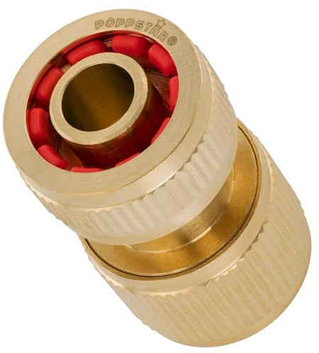 Poppstar slangkoppling i mässing med vattenstopp för 1/2 tums (13 mm) slangar