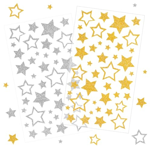 Bluelves Weihnachts Sticker, 10PCS Gold Silber Stern Stickers, 420 x Glitzer Gold Silber Weinachten Sterne Aufkleber, Selbstklebende Weihnachtsdeko, für Weihnachtliche Bastelarbeiten und Deko Geschenk