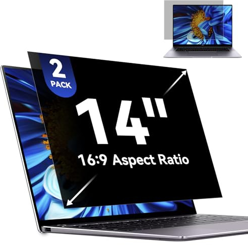 2 Unités 14 Pouces Filtre de Confidentialité Aspect 16:9 pour écran Ordinateur Portable, Compatible avec HP/Dell/Acer/Lenovo/Thinkpad/Samsung/ASUS/Sony, Amovible Anti-Lumière Bleu Protecteur D'écran