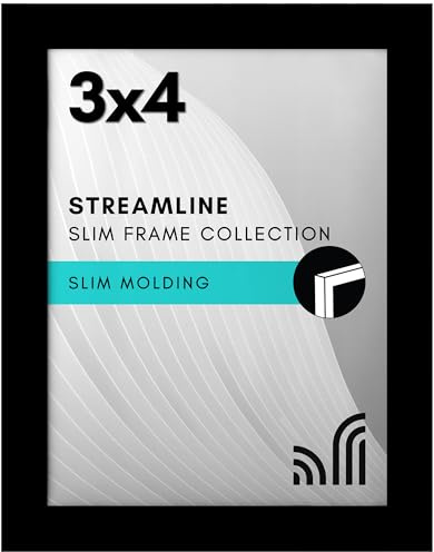 Americanflat 3x4 Picture Frame with Polished Crystal-Clear Glass - Streamline Collection - Thin Border Photo Frame for Tabletop Display - Easel Stand Included - Black