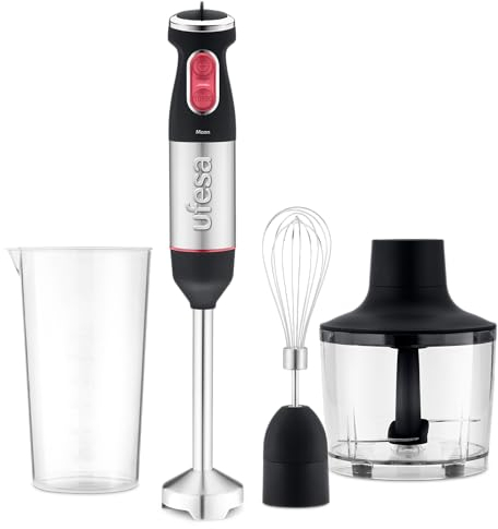 Ufesa Moon Max Batidora de Mano, 1000W, Función Turbo, 4 Cuchillas, Diseño Ergonómico y Anti Salpicaduras, Accesorios Incl., Sin BPA